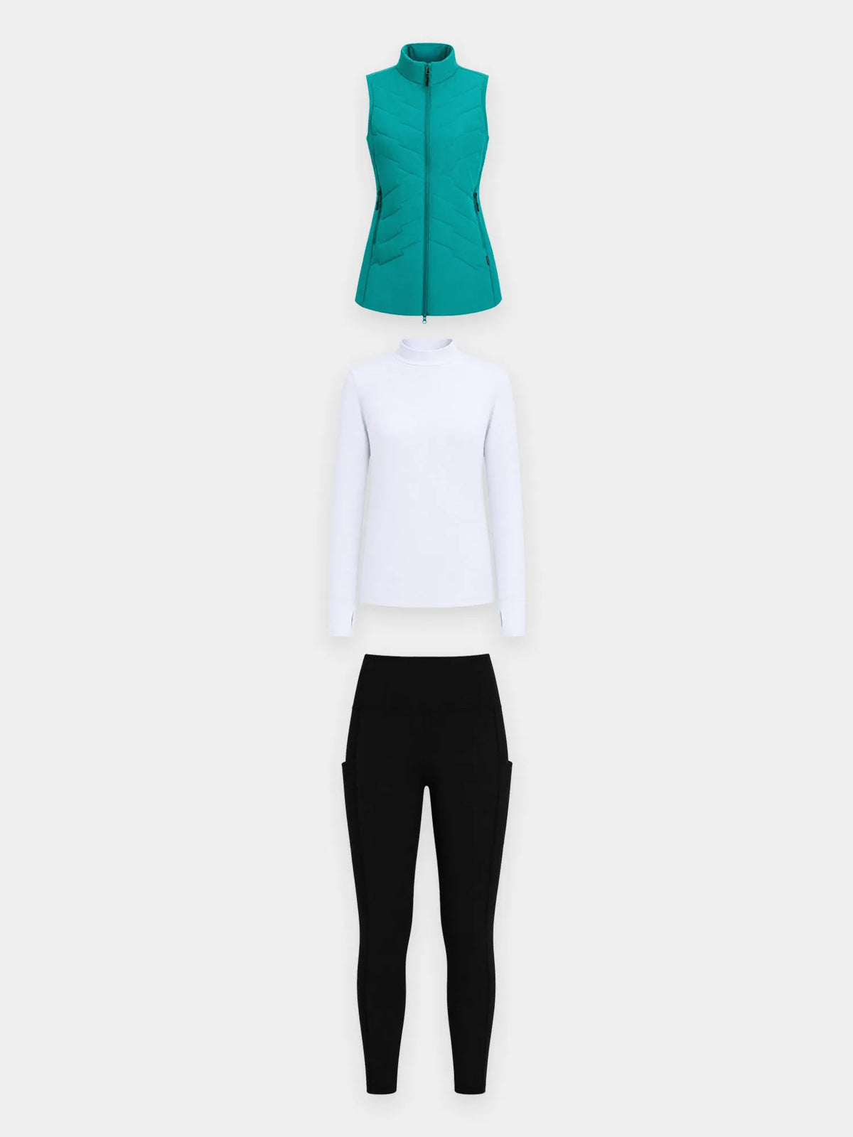 White Base + Black Legging + Green Vest