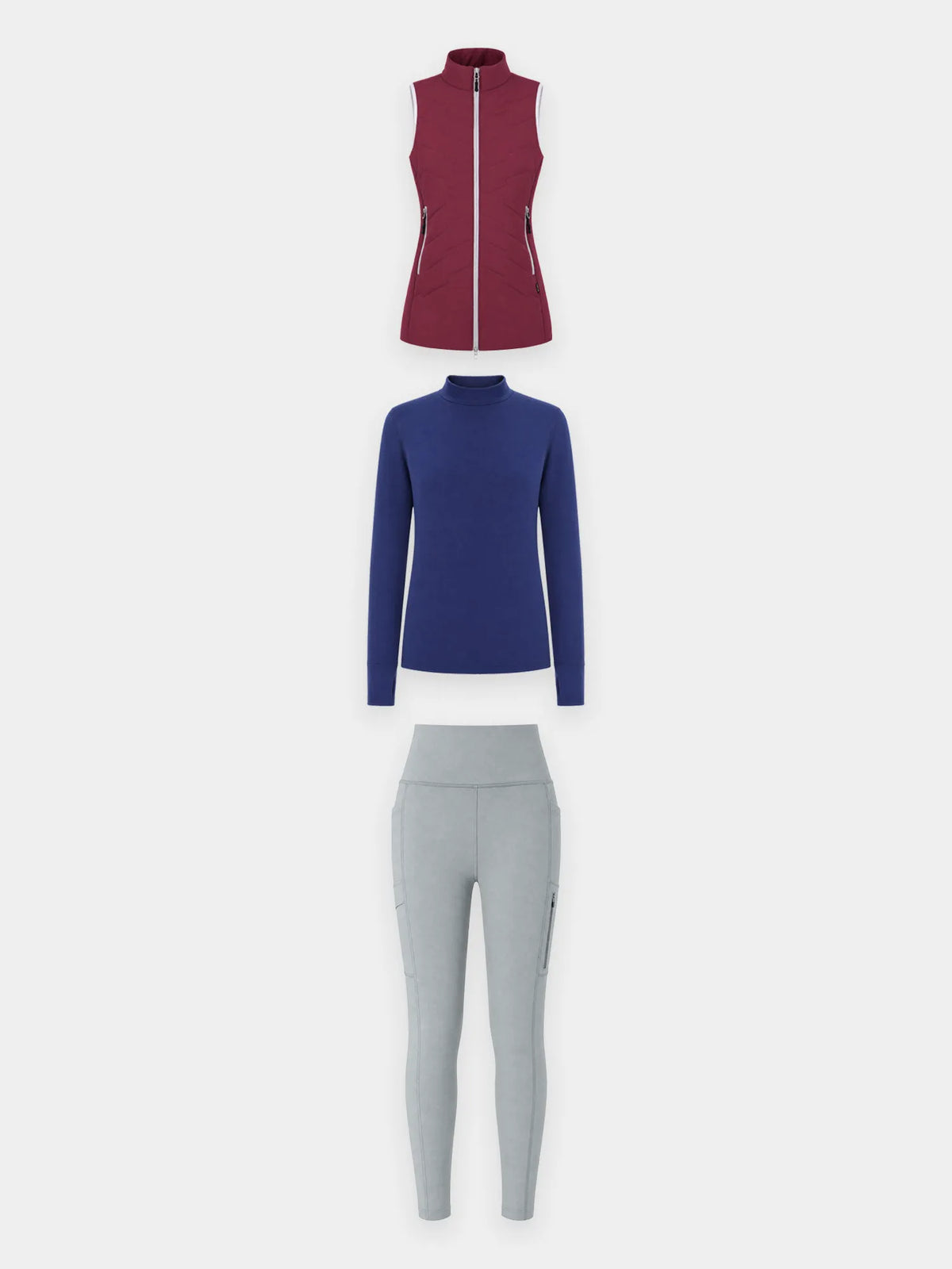 Navy Blue Base + Light Grey Legging + Wine Red Vest