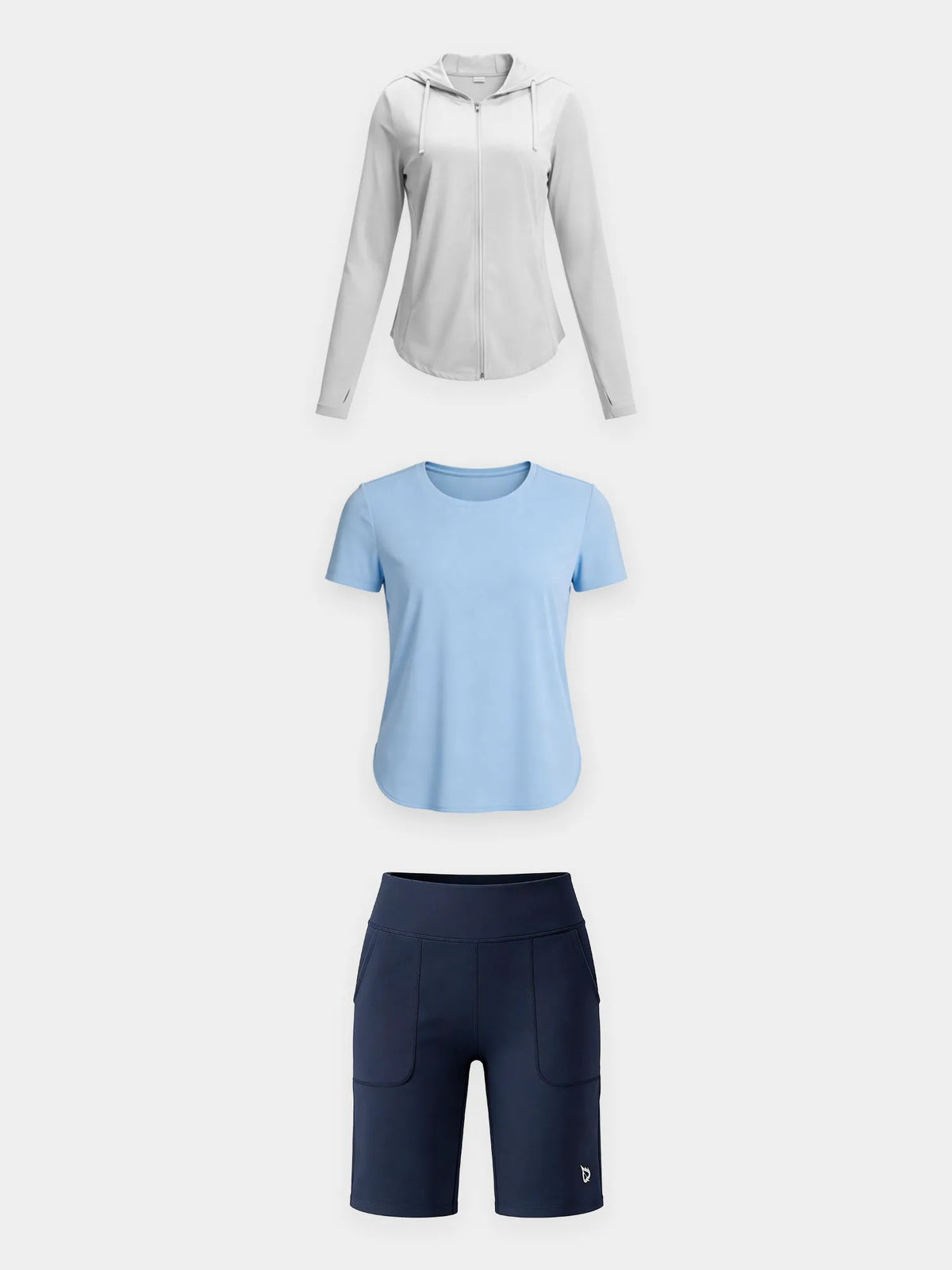 White Shirt + Black Short + Blue Jacket