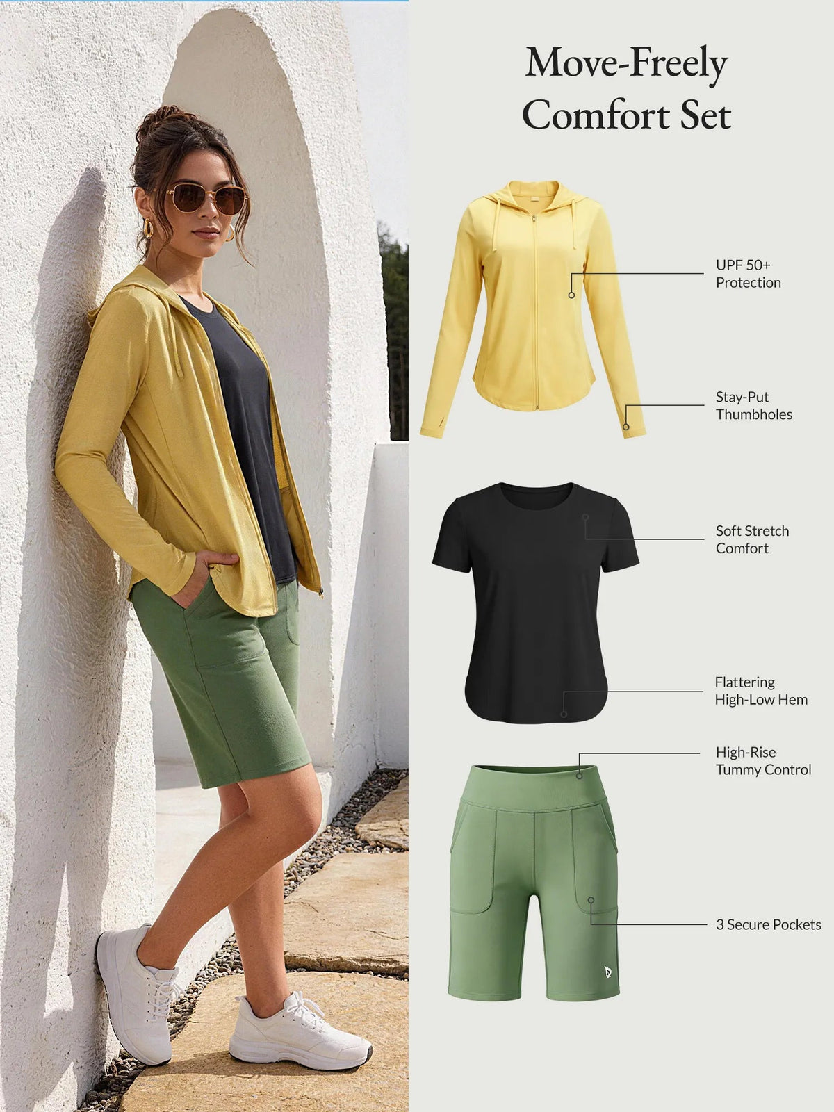 Black Shirt + Green Short + Yellow Jacket