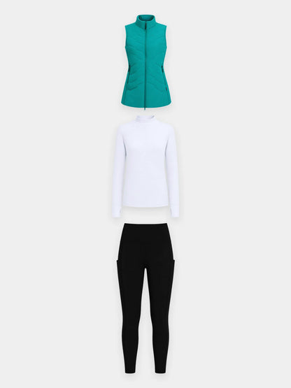 White Base + Black Legging + Green Vest