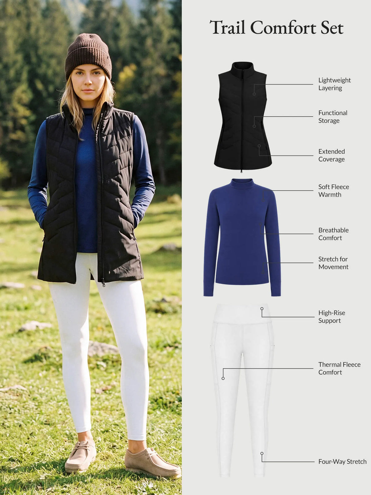 Navy Blue Base + Star White Legging + Black Vest