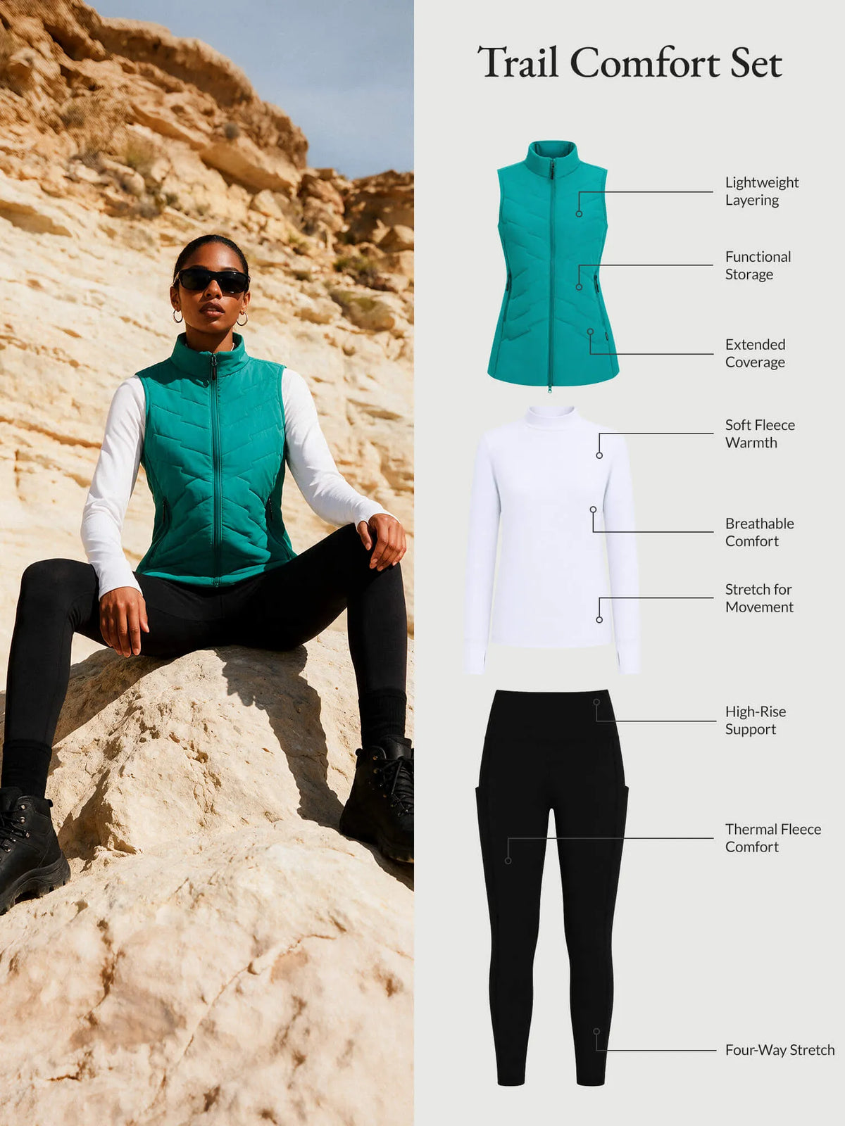 White Base + Black Legging + Green Vest