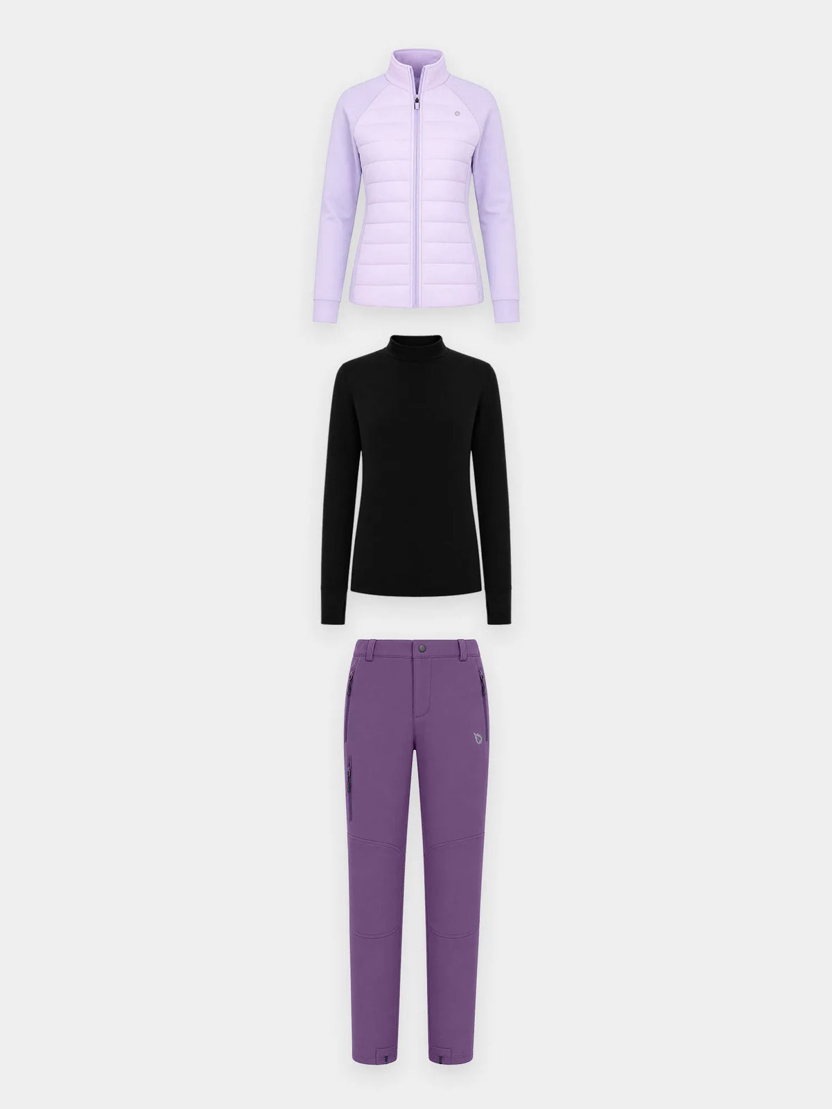 White Base + Light Purple Jacket + Black Pants