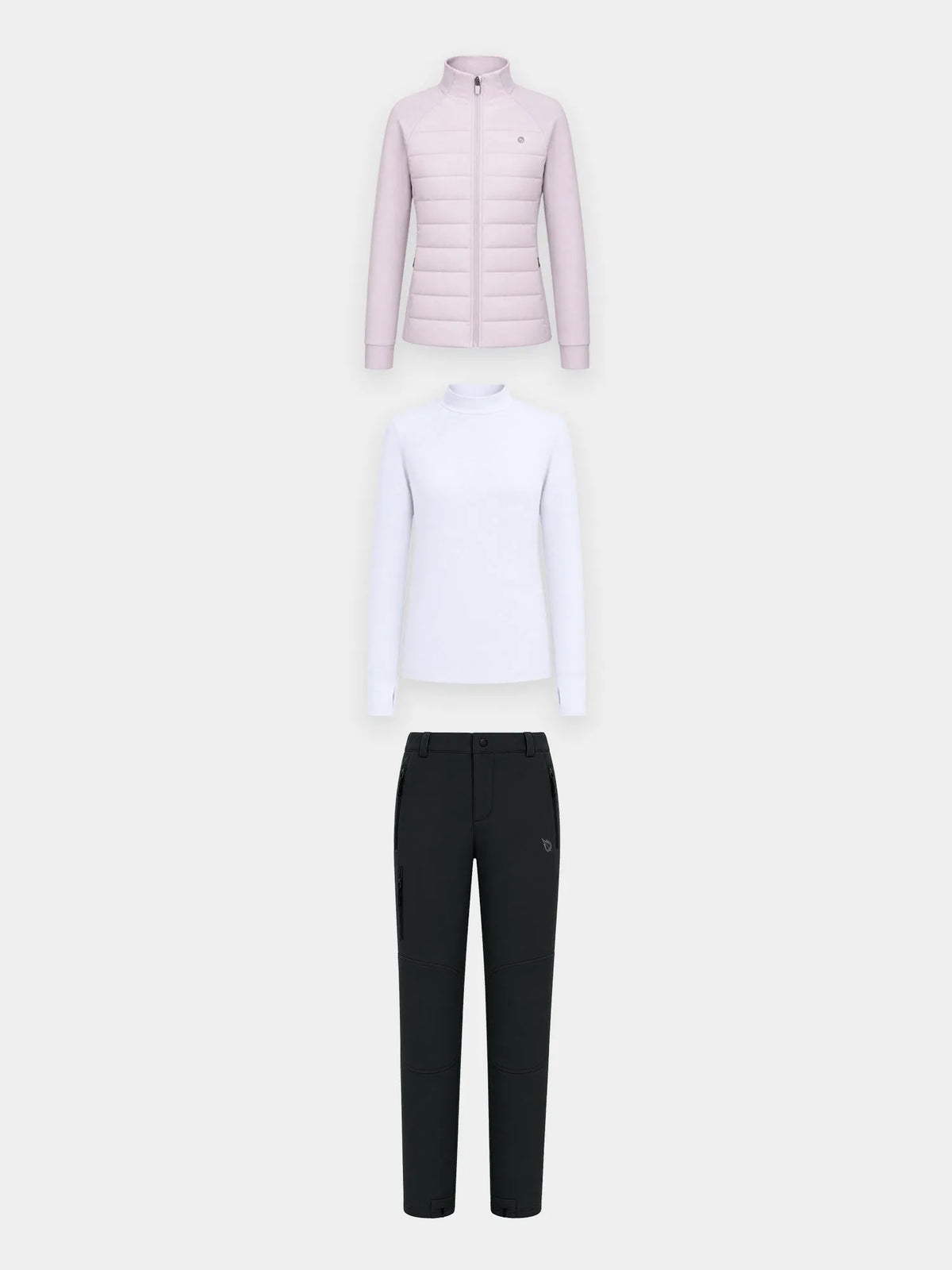 White Base + Light Purple Jacket + Black Pants