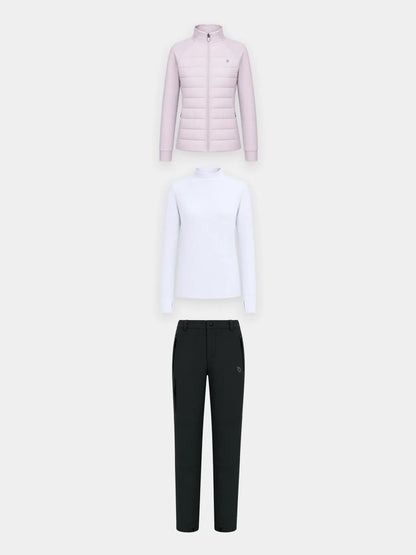 White Base + Light Purple Jacket + Black Pants