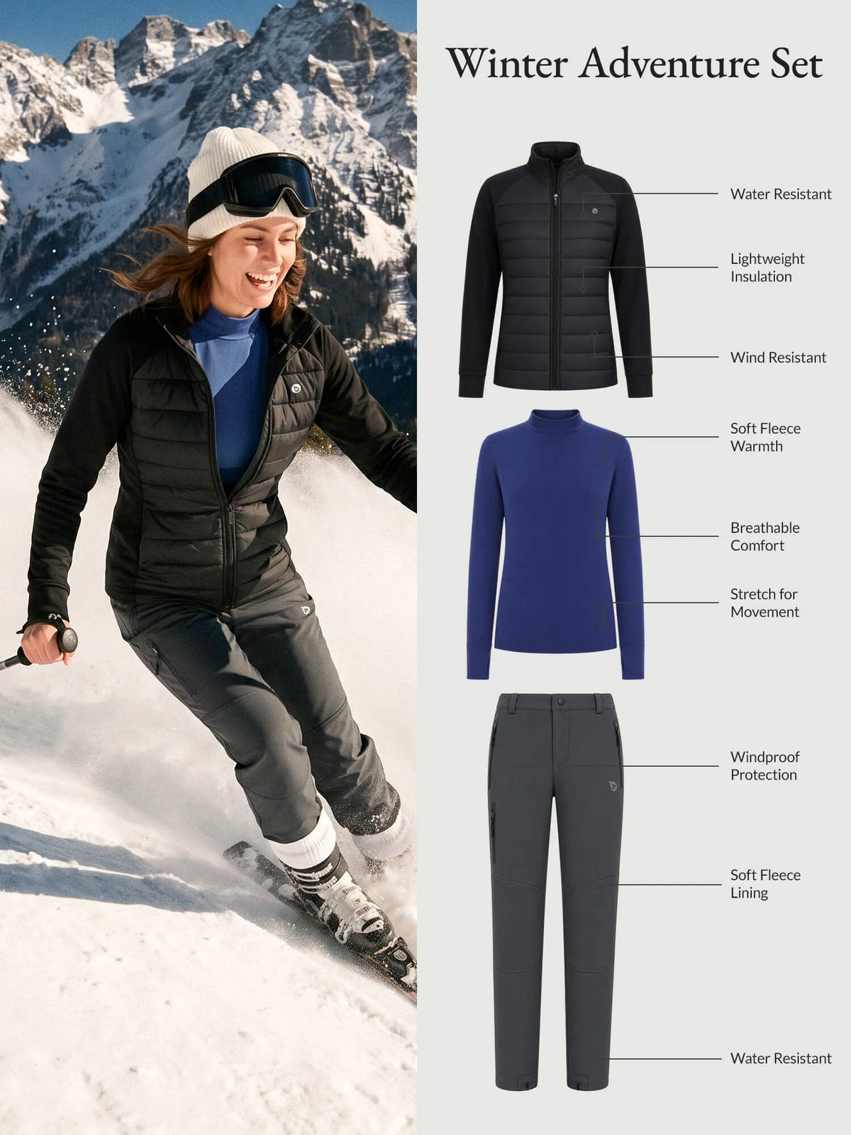 Navy Blue Base + Black Jacket + Gray Pants