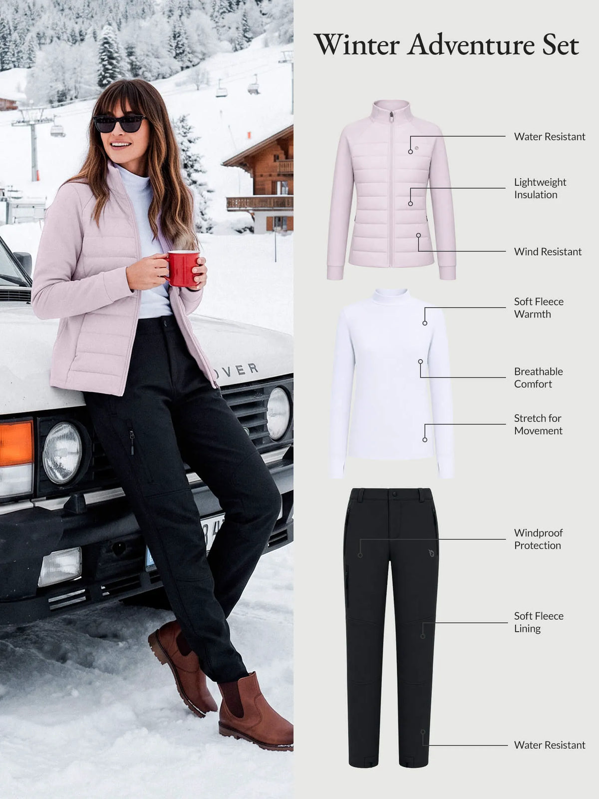 White Base + Light Purple Jacket + Black Pants