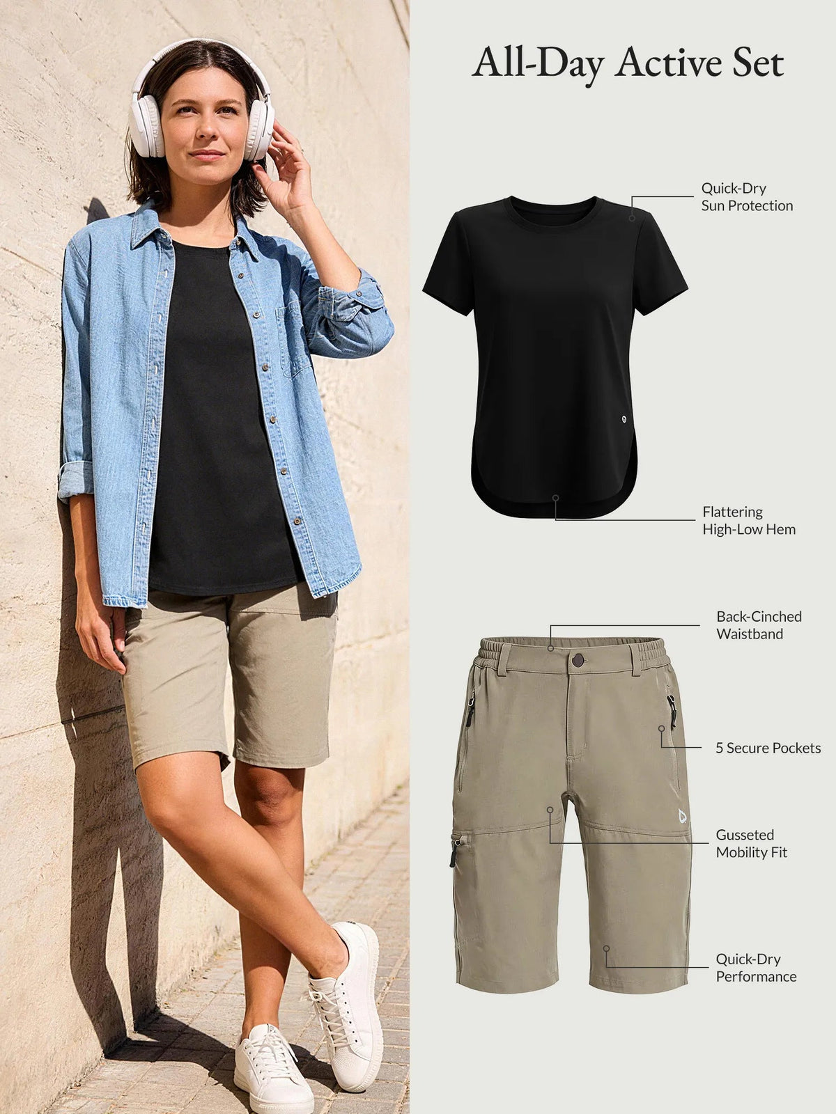 Black Shirt + Khaki Short