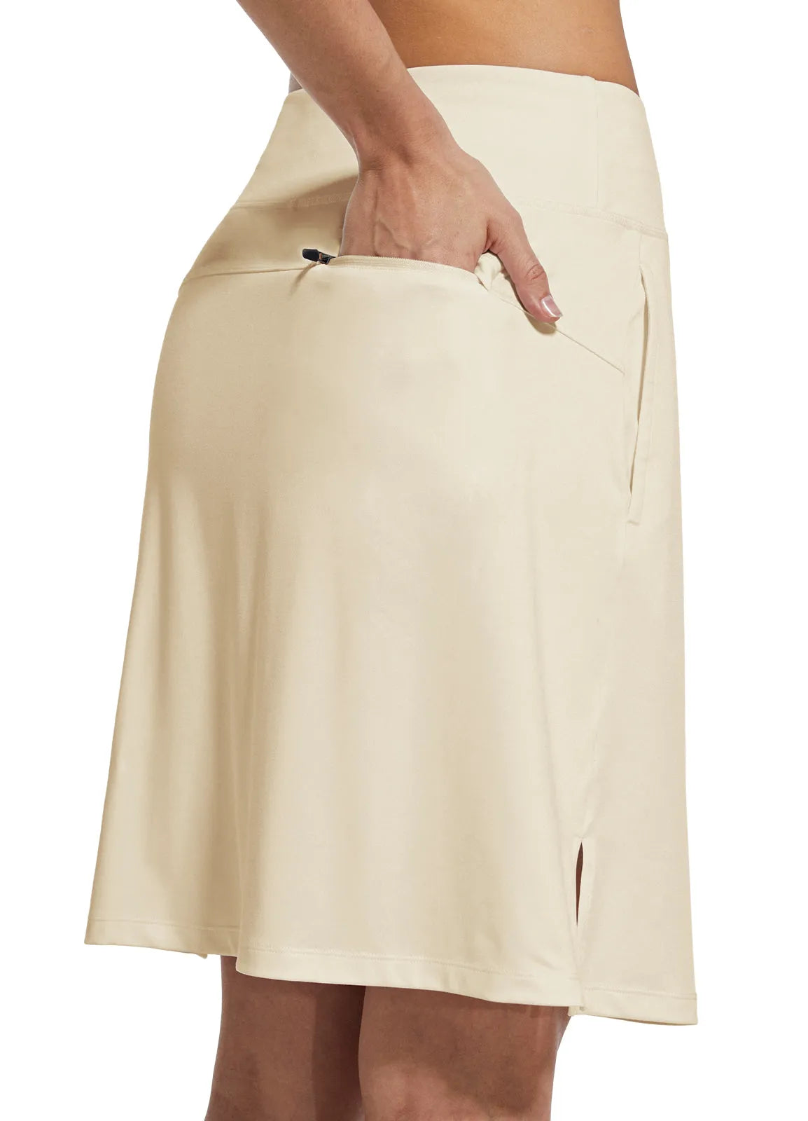 Black Shirt + Beige Skirt