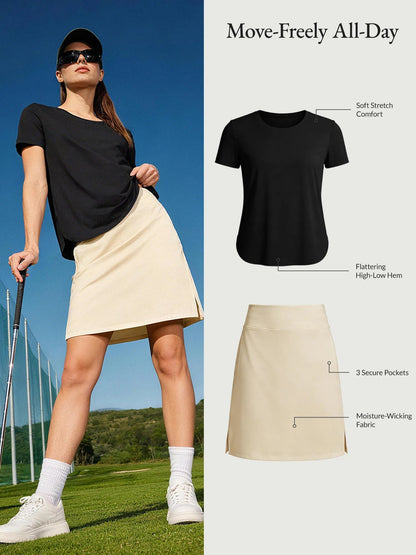 Black Shirt + Beige Skirt