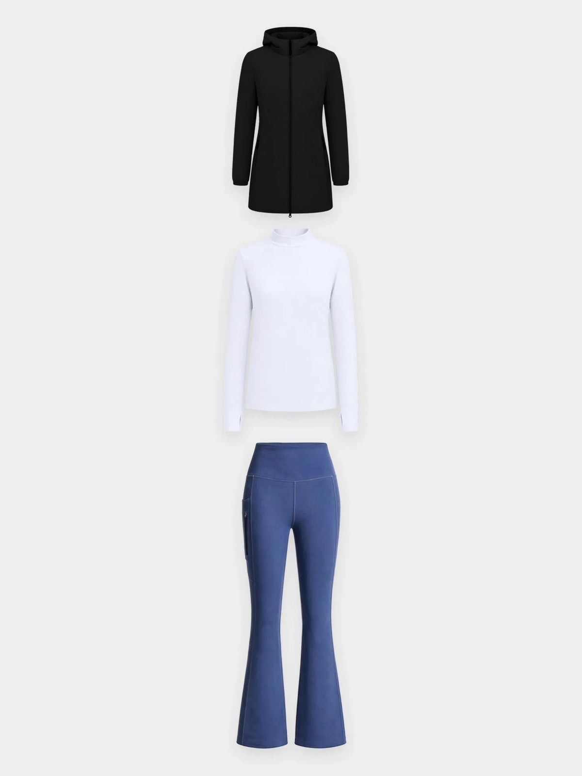 White Base + Estate Blue Pants + Black Jacket