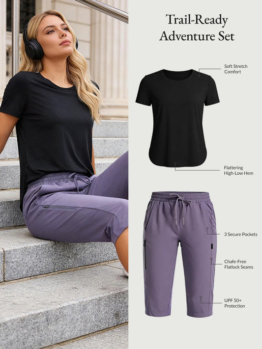 Black Shirt + Montana Grape Capris