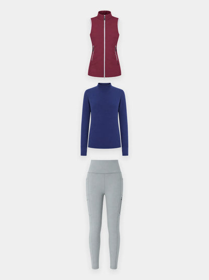 Navy Blue Base + Light Grey Legging + Wine Red Vest