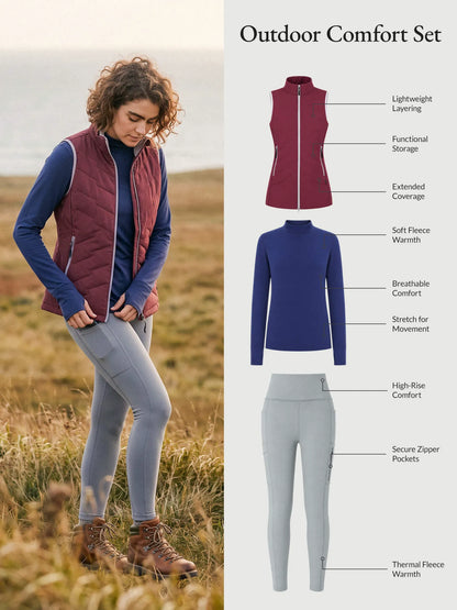 Navy Blue Base + Light Grey Legging + Wine Red Vest