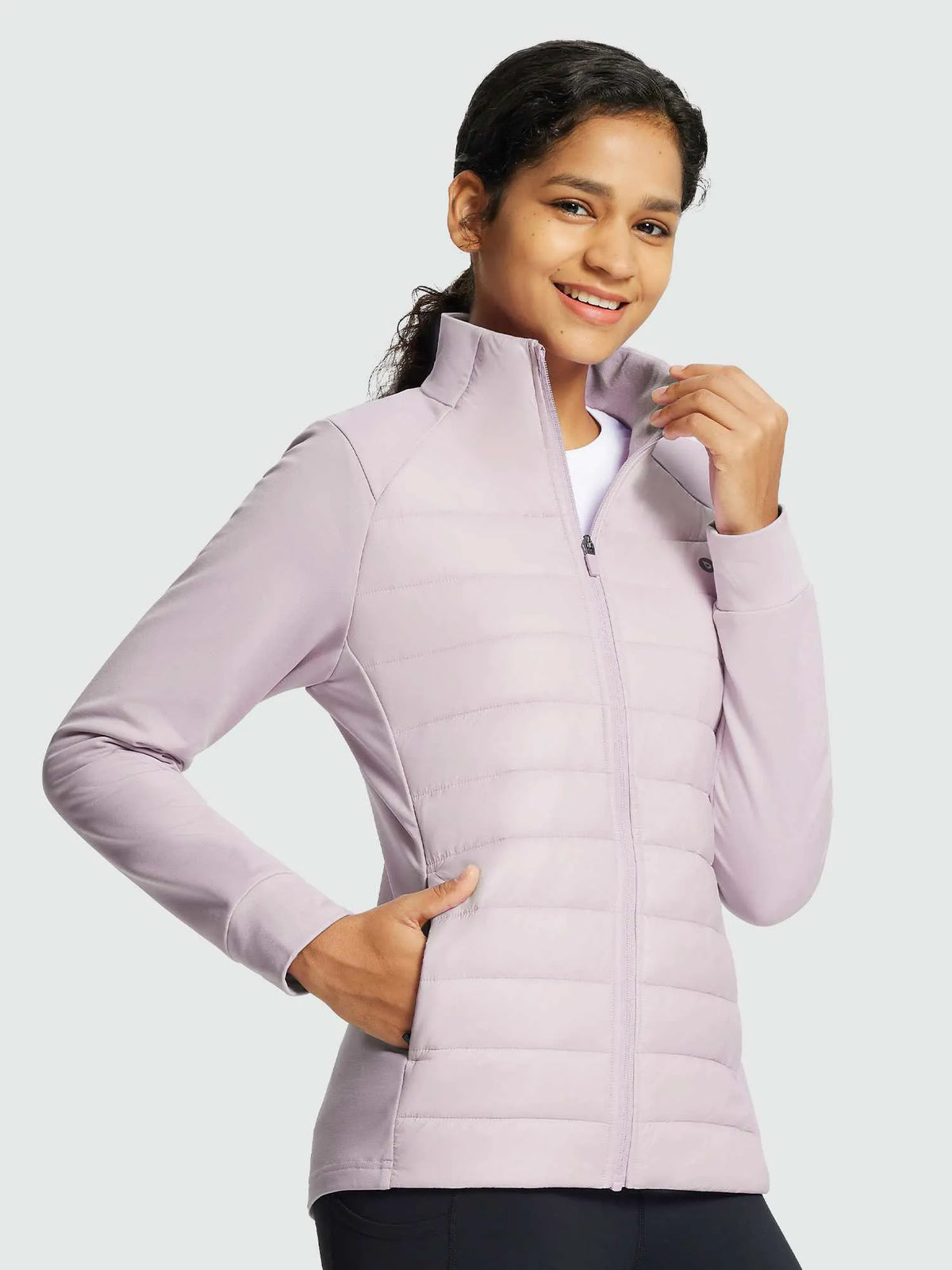 White Base + Light Purple Jacket + Black Pants